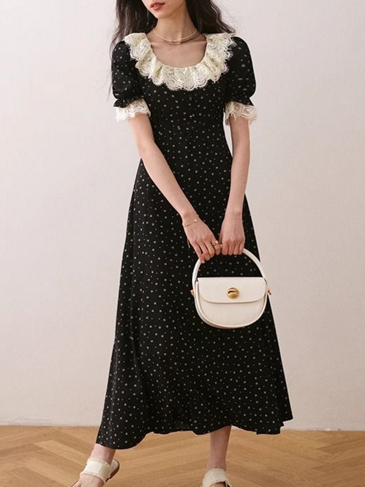 Midi Skirt Floral - Elegante Abito Midi Floreale in Pizzo